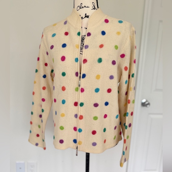 Marisa Christina Polka Dot Cardigan Cream Multicolor 100%Wool Full Zip Gypsy Y2K - Picture 11 of 15